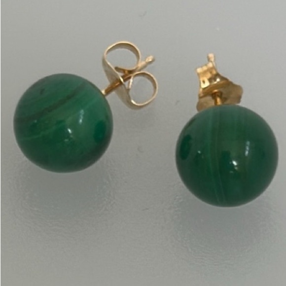 14k real solid gold malachite Earrings - Picture 1 of 7